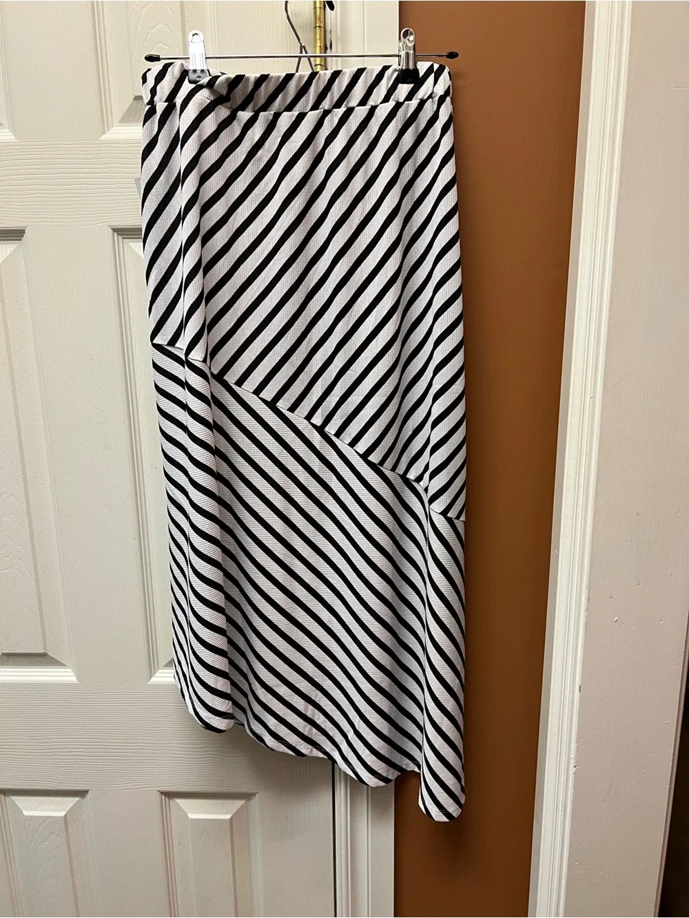 Cato Black & White Diagonal Stripe Asymmetric Skirt
